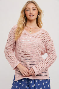 Dusty Pink Open Knit Pullover 🩷