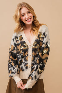 Leopard Sequin Cardigan Sweater