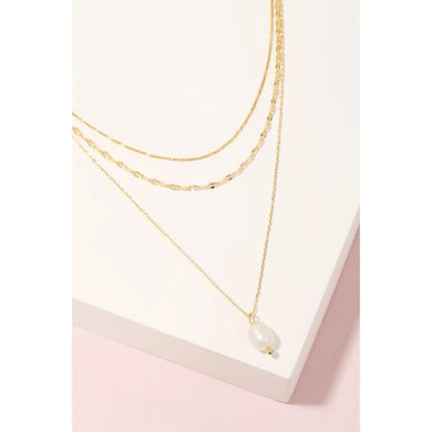 Gold Dipped Pearly Charm Layered Necklace