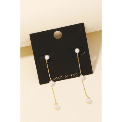 Gold Dipped Pearl Bead Chain Dangle Earrings ✨