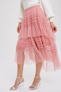 Hi-Lo Frilled Tulle Midi Skirt