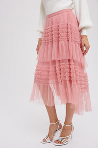 Hi-Lo Frilled Tulle Midi Skirt