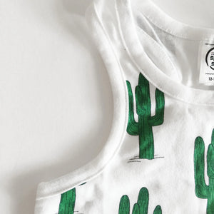 Green & White Cactus Print Baby Boys Girls Racerback Romper