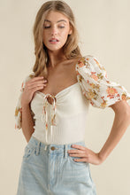 Load image into Gallery viewer, Satin Floral Puff Sleeve Bodysuit