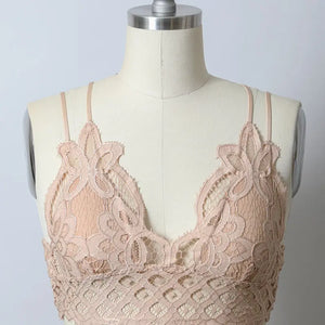 Padded Crochet Lace Longline Bralette (Nude)