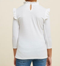 Load image into Gallery viewer, Ribbed Floral Embroidered Ruffle Neck Top